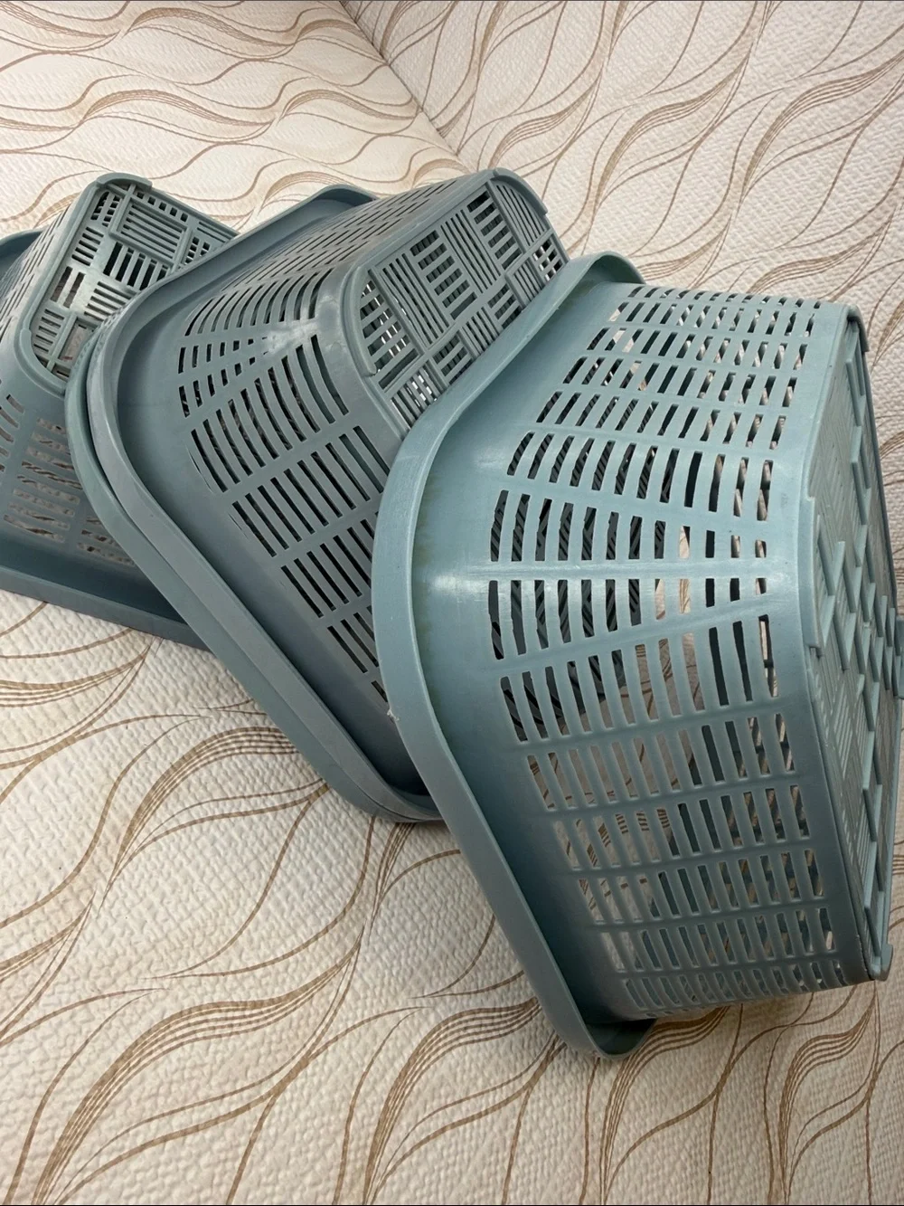 Vintage 4pc Made in Thailand Stackable Blue Plastic Footed Nesting Baskets